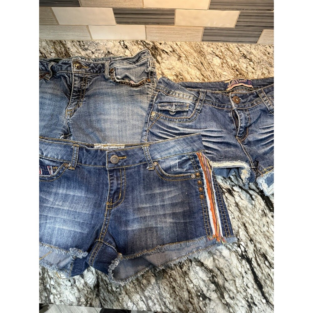 Y2K Lot Of 3 Blue Jean Shorts Sz 7-9